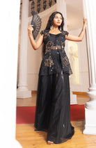 SHARVANI-Embroidered Peplum Sharara Set