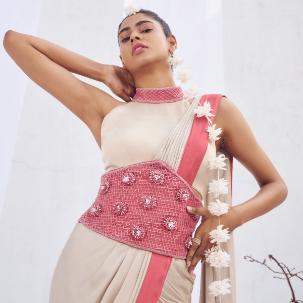 Shiva- Draped saree with corset belt — view 1