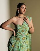 Sienna by KIYOHRA – aqua floral printed and embroidered saree set, view 4
