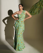 Sienna by KIYOHRA – aqua floral printed and embroidered saree set, view 2