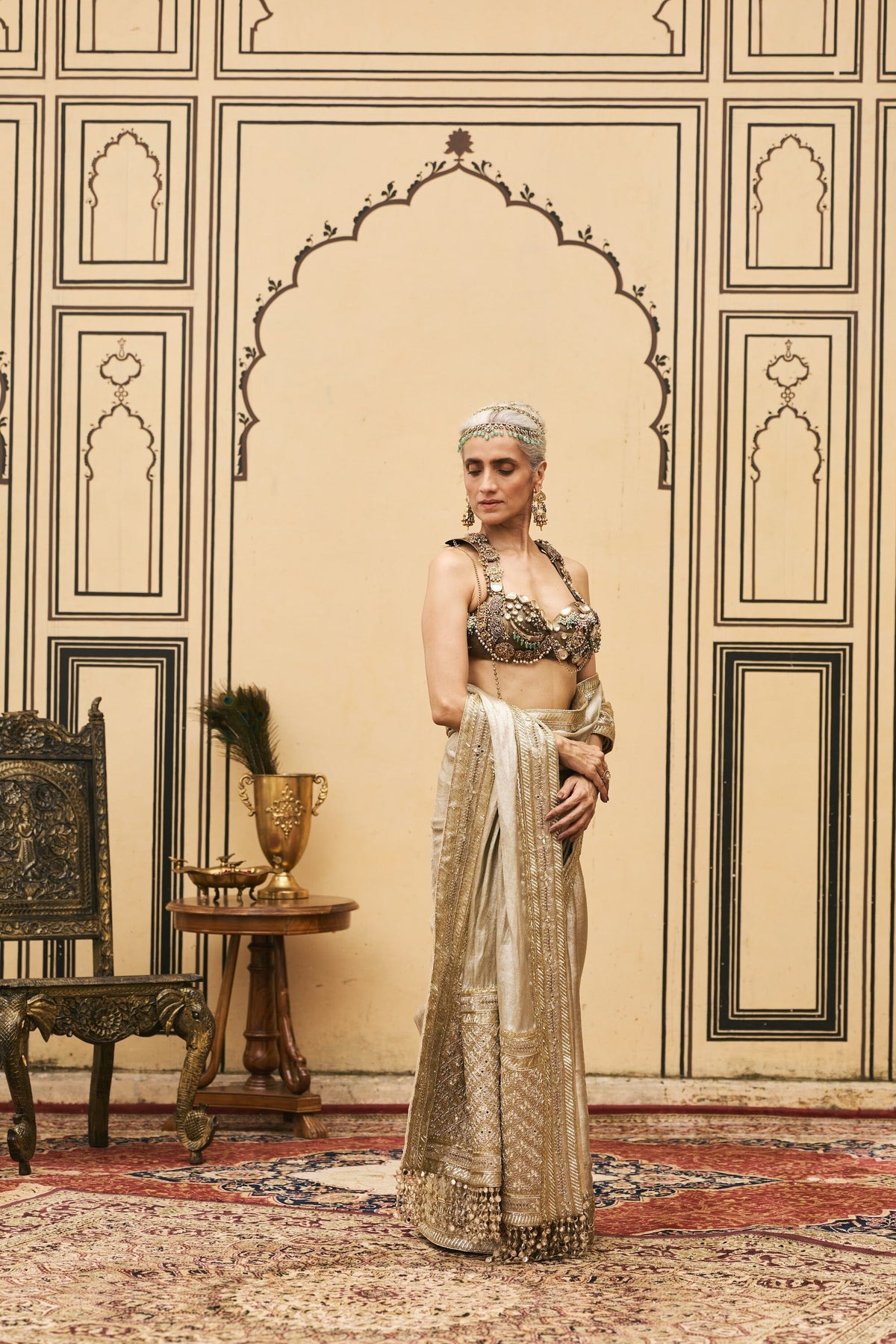 Swarnim Tissue Brocade Metal Saree Set by ITRH