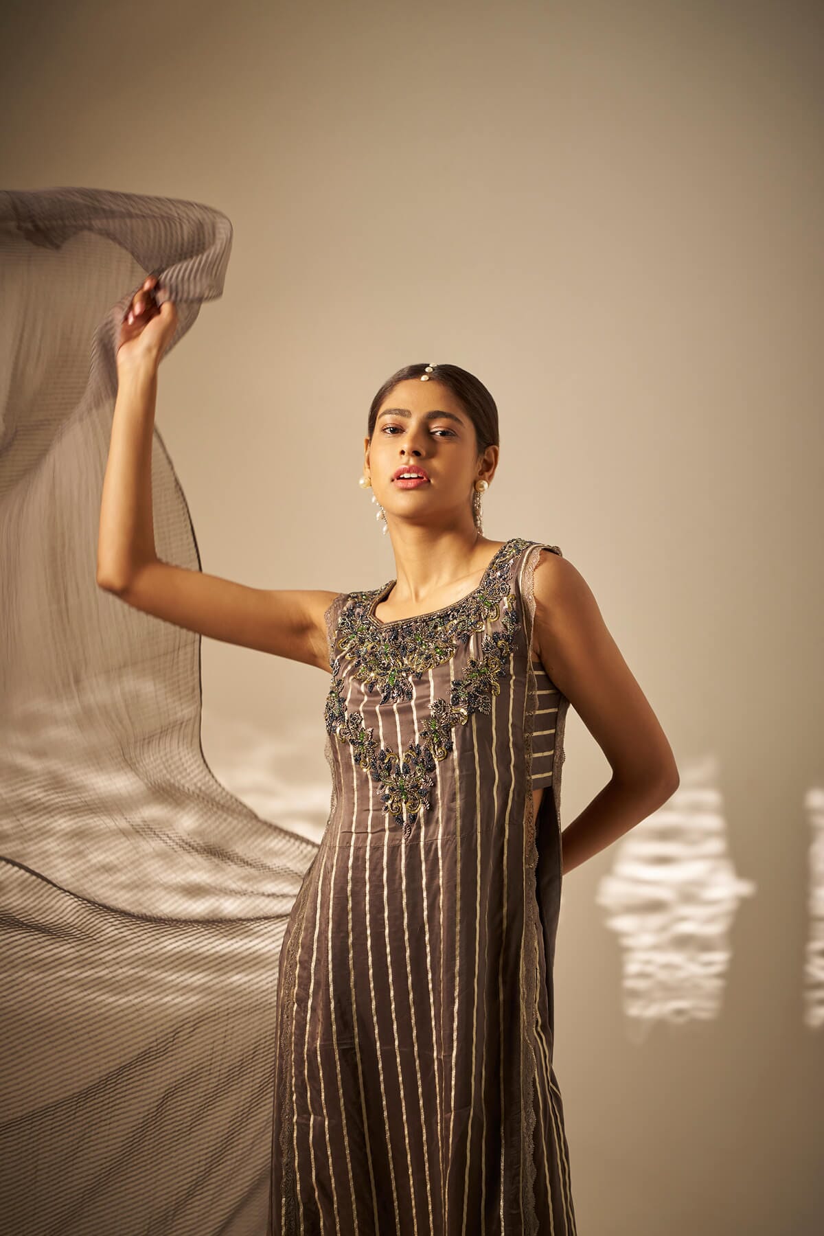 Tejasvini- Striped Embroidered Kurta Set — view 2