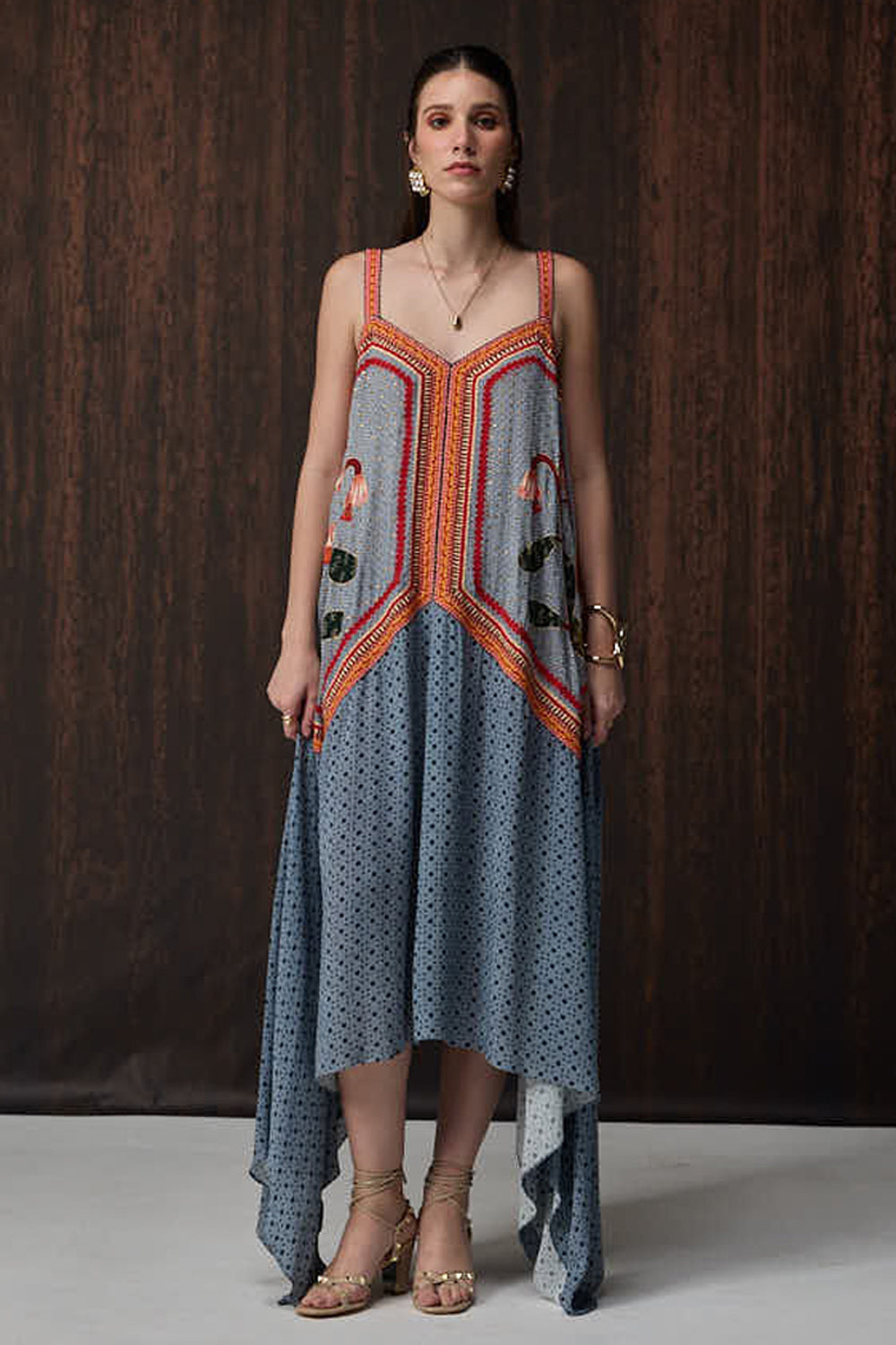 OMG Pale Blue Embroidered Swing Maxi Dress — photo 1