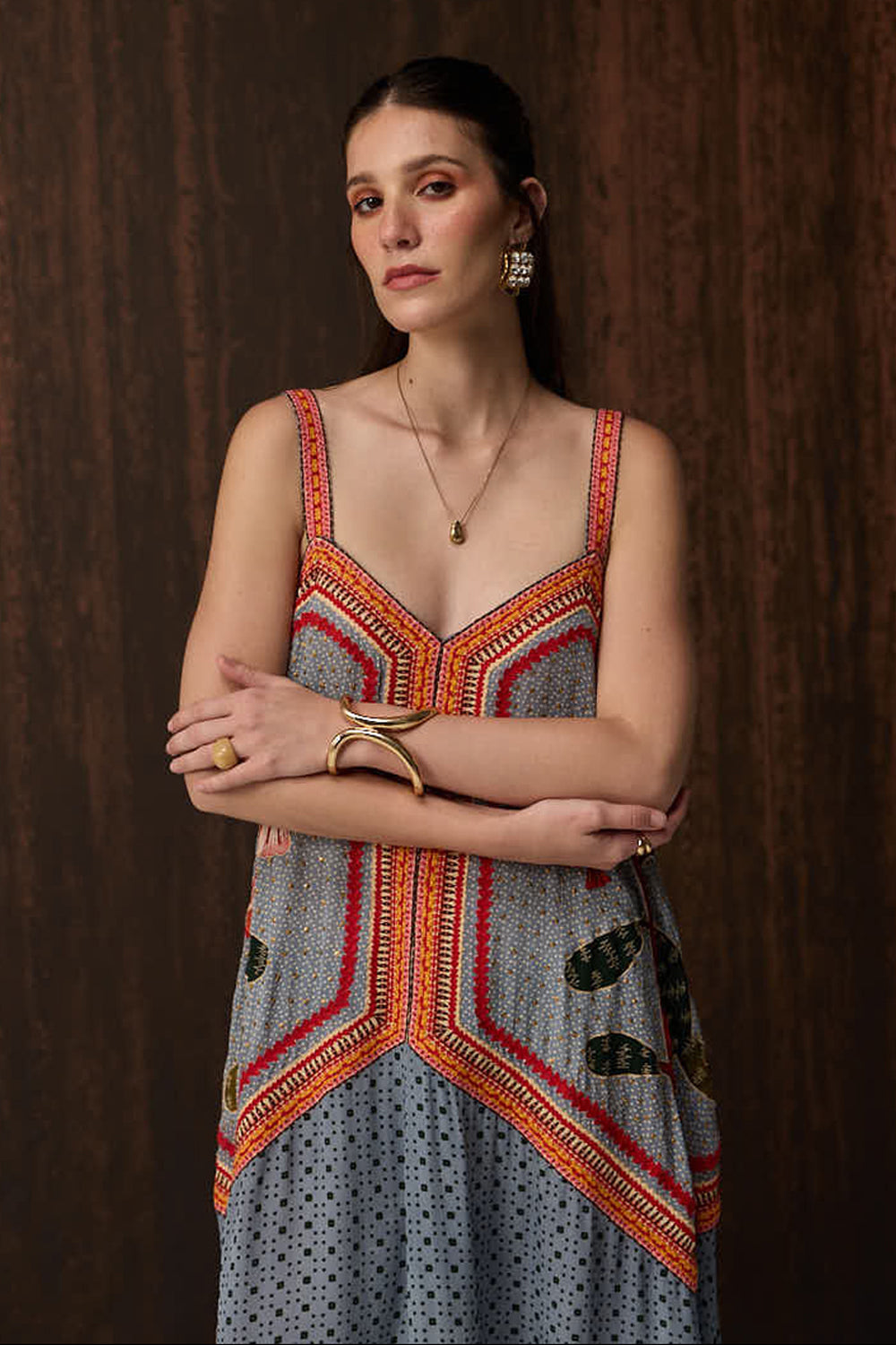 OMG Pale Blue Embroidered Swing Maxi Dress — photo 3