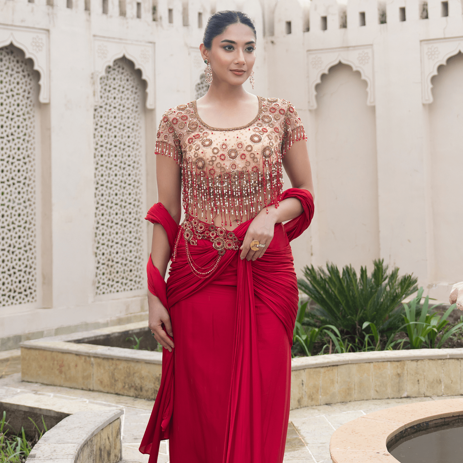 VIYAJA-Tasselled Pre-Draped Saree — view 3