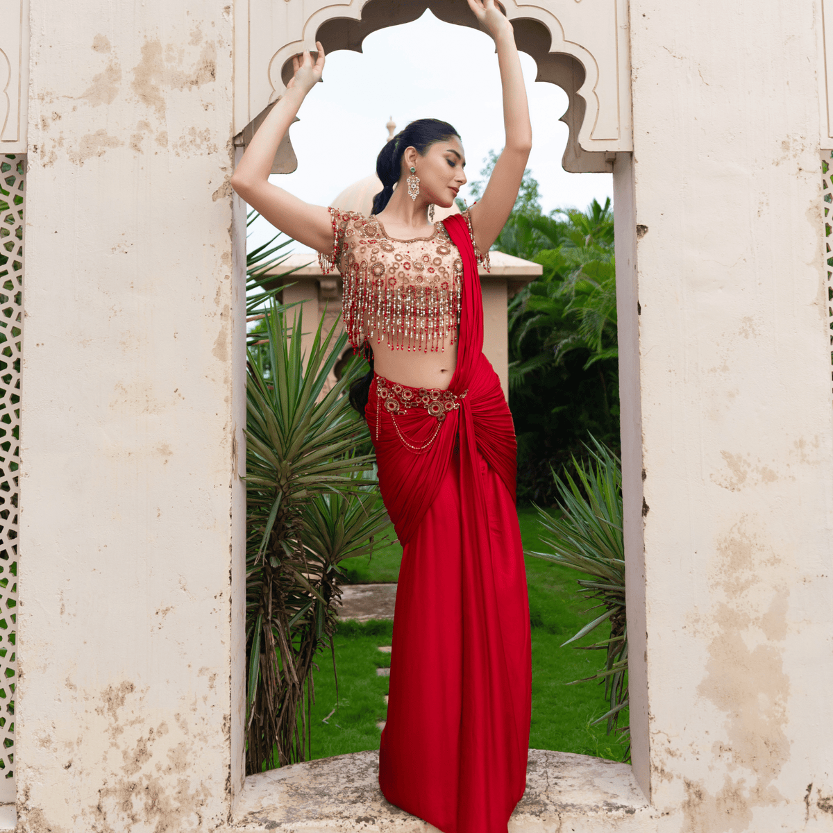 VIYAJA-Tasselled Pre-Draped Saree — view 1