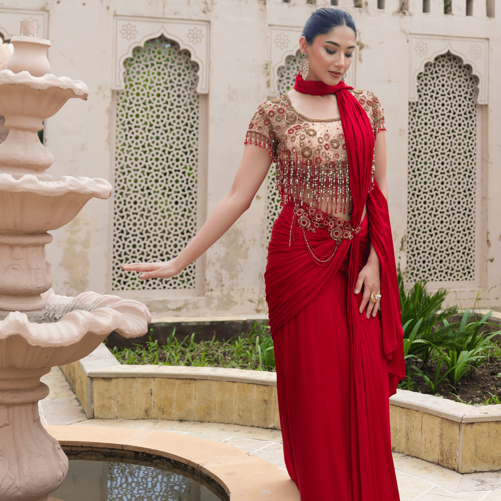 VIYAJA-Tasselled Pre-Draped Saree — view 5