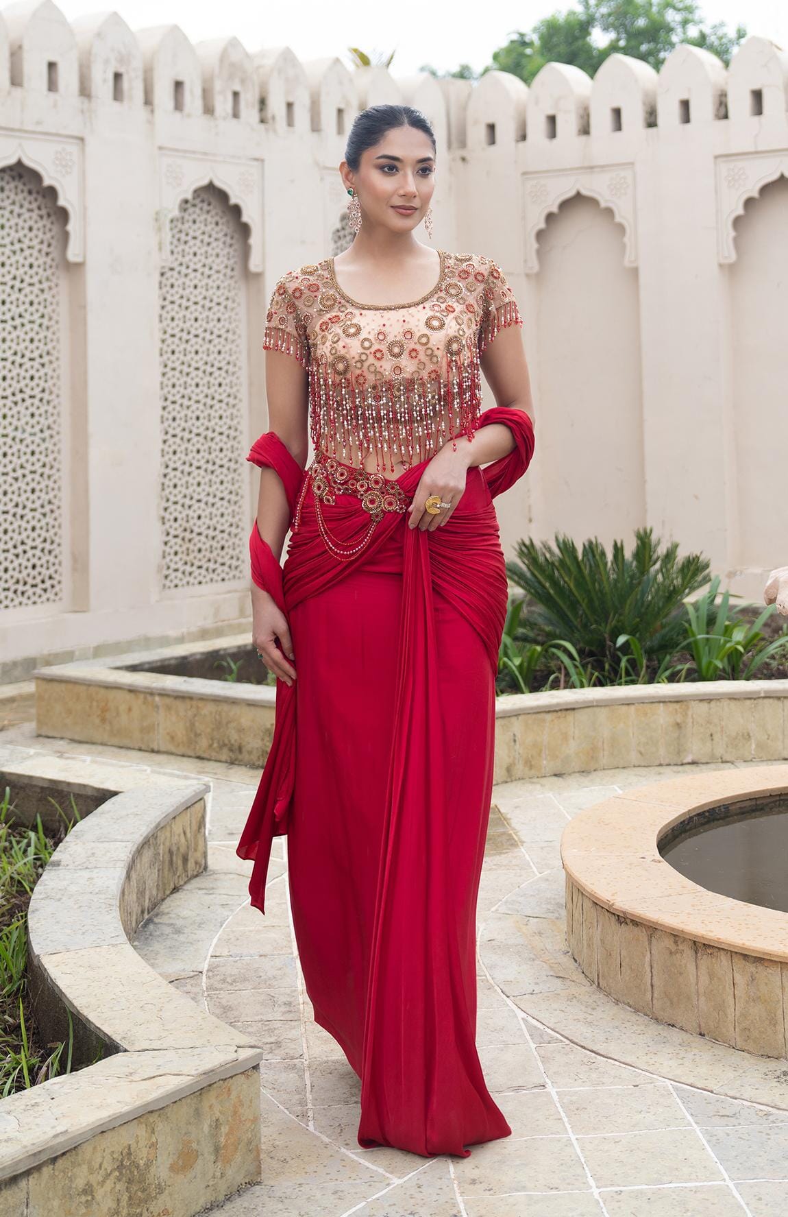 VIYAJA-Tasselled Pre-Draped Saree
