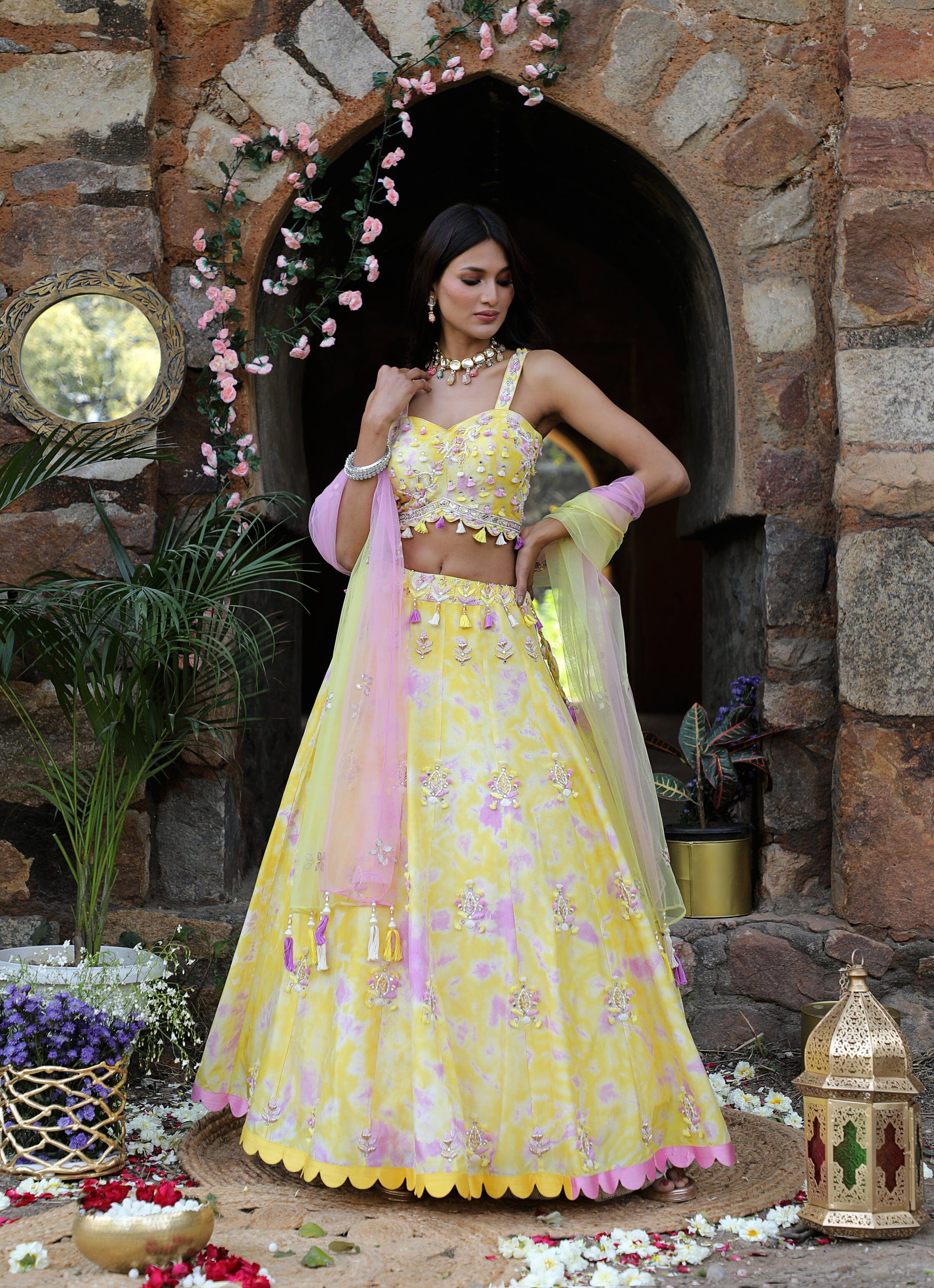 Hand Embroidered Tie and Dye Lehenga with Embroidered Blouse | Mamatha  Tulluri