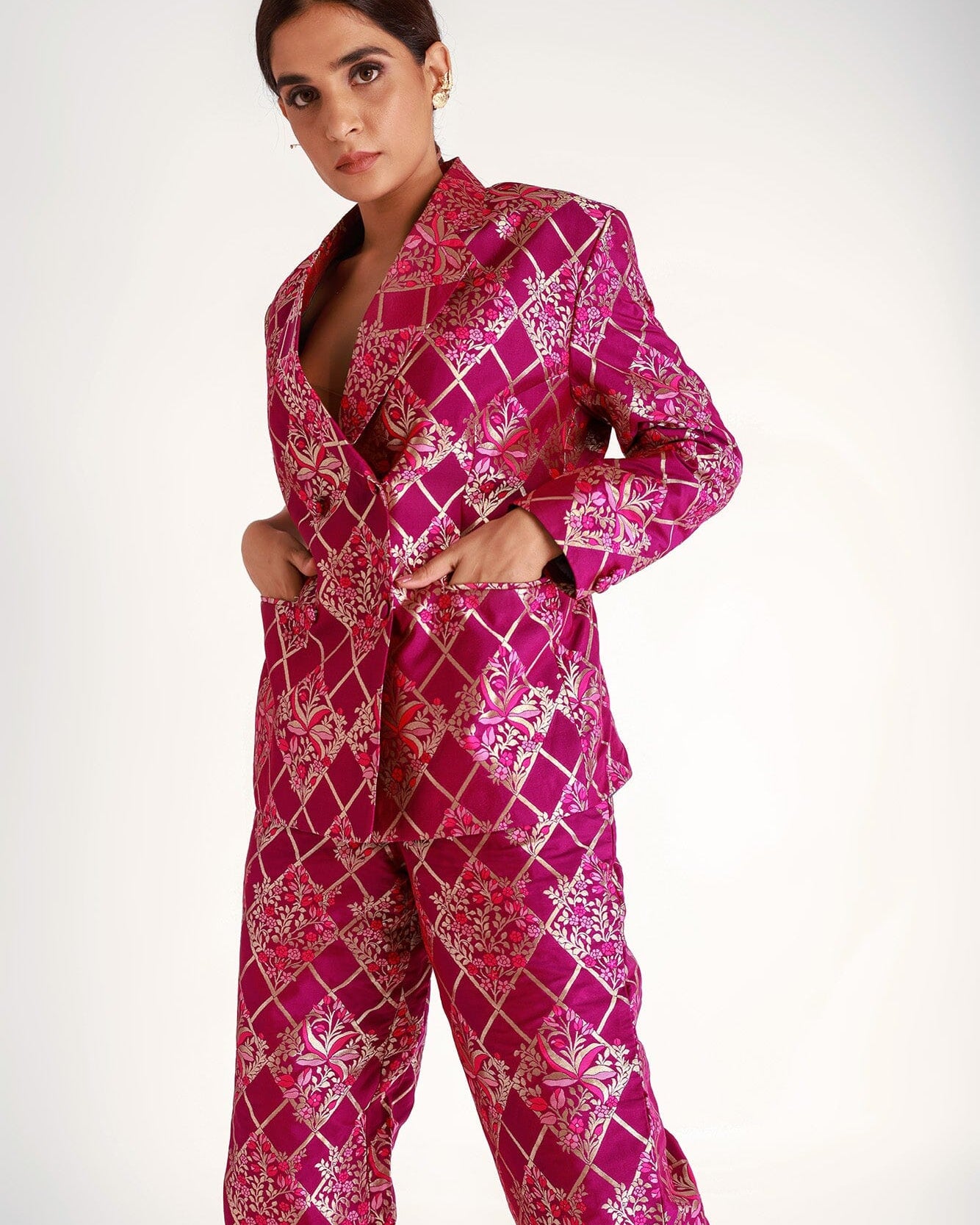 Fuchsia Satin Pants Suit for Women, Magenta Satin Pants Suit 3 Pc, High  Waist Pants,blazer and Corset Crop Top -  Sweden