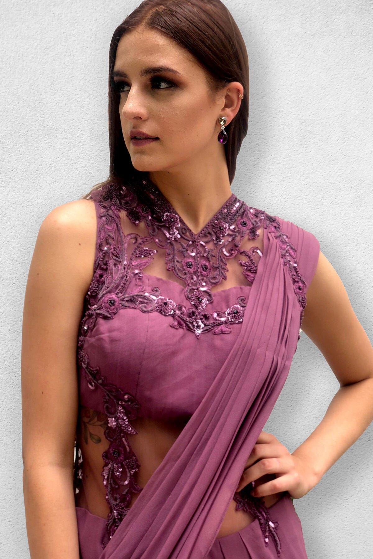 Mauve Colored Drape Saree – shopnavaa